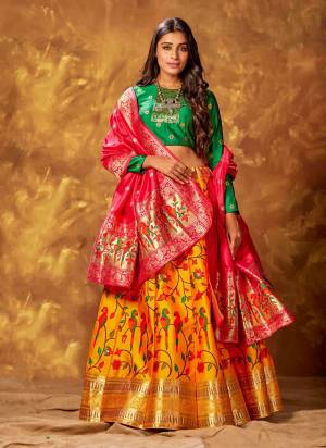 For A Designer Look,Grab These Lehenga in Beautiful Colored Pair With Designer Dupatta And Blouse.These Lehenga is Fabricated On Silk Pair With Silk Blouse And Silk Dupatta.Its Beautified With Heavy Wevon Designer Work.