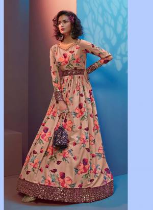 Grab These Semi Stiched Gown in Fine Colored.These Gown is Fabricated On Natural Crepe With Silk Crepe Inner.Its Beautified With Designer Printed And Sequance Embroidery Work.