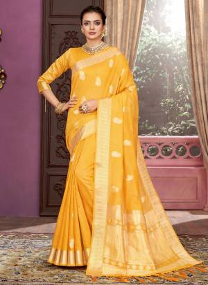 Shine Bright Wearing This Beautiful Colored Saree.These Saree And Blouse Are Fabrucated On Cotton.Its Beautified With Heavy Wevon Designer Work.