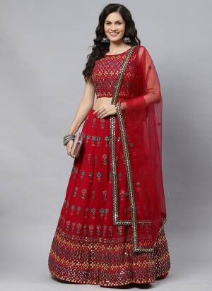 For A Designer Look,Grab These Designer Lehenga in All Over Fine Colored.These Lehenga And Blouse Are Fabricated On Georgette Pair With Net Dupatta.Its Beautified With Thread,Sequance Embroidery Work.