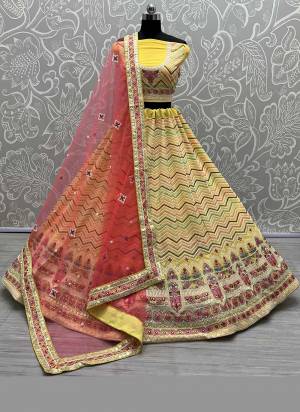 For A Designer Look,Grab These Beautiful Colored Lehenga Choli.These Lehenga And Blouse Are Fabricated On Georgette Pair With Soft Net Blouse.Its Beautified With Designer Thread,Sequance Embroidery Work.