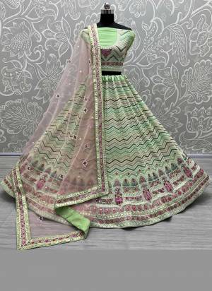 For A Designer Look,Grab These Beautiful Colored Lehenga Choli.These Lehenga And Blouse Are Fabricated On Georgette Pair With Soft Net Blouse.Its Beautified With Designer Thread,Sequance Embroidery Work.