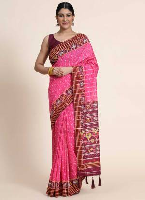 For A Beautiful Look,Grab These Fine Colored Saree Pair With Blouse.These Saree is Fabricated On Chanderi Cotton Pair With Silk Blouse.Its Beautified With Viscose Digital Printed And Weaving Sequance Designer Work.