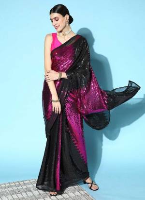 Grab These Saree in Fine Colored Pair With Black Colored Blouse.These Saree is Fabricated On Georgette Pair With Satin Banglori Blouse.Its Fabricated On Designer Sequance Embroidery Work.