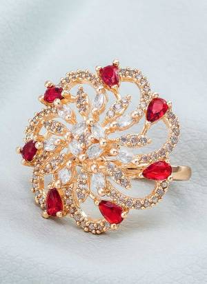 Grab These Rose Gold Colored Fancy Ring Come With Alloy Material And American Diamond Work.BuyNow