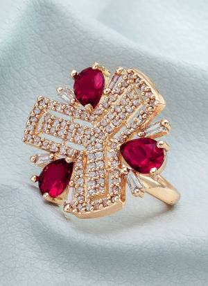 Grab These Rose Gold Colored Fancy Ring Come With Alloy Material And American Diamond Work.BuyNow