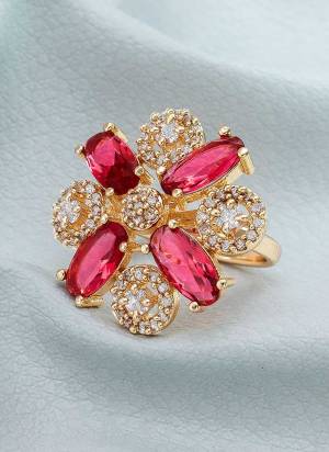 Grab These Rose Gold Colored Fancy Ring Come With Alloy Material And American Diamond Work.BuyNow