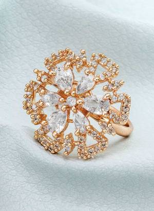 Grab These Rose Gold Colored Fancy Ring Come With Alloy Material And American Diamond Work.BuyNow