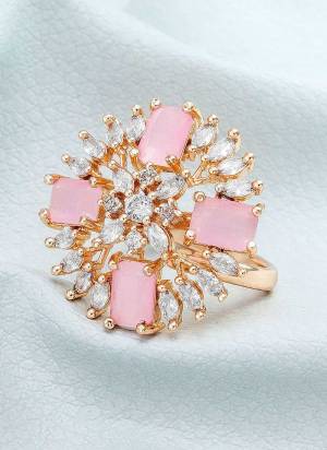 Grab These Rose Gold Colored Fancy Ring Come With Alloy Material And American Diamond Work.BuyNow