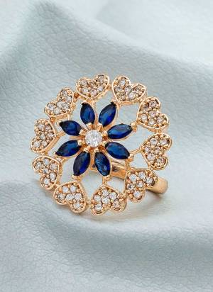 Grab These Rose Gold Colored Fancy Ring Come With Alloy Material And American Diamond Work.BuyNow