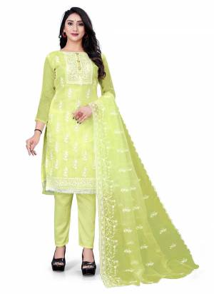 Grab These Beautiful Colored Suit Pair With Bottom And Dupatta.These Top And Dupatta Are Fabricated On Organza Pair With Santoon Bottom.its Beautified With Designer Embroidery Work.