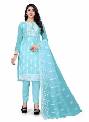 Grab These Beautiful Colored Suit Pair With Bottom And Dupatta.These Top And Dupatta Are Fabricated On Organza Pair With Santoon Bottom.its Beautified With Designer Embroidery Work.