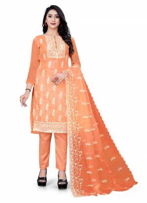 Grab These Beautiful Colored Suit Pair With Bottom And Dupatta.These Top And Dupatta Are Fabricated On Organza Pair With Santoon Bottom.its Beautified With Designer Embroidery Work.