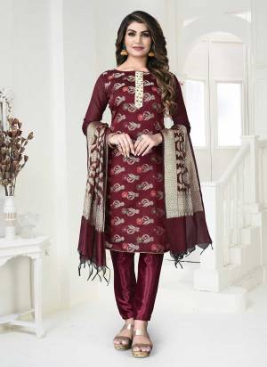 Grab These Suit in FineColored Pair With Bottom And Dupatta.These Top Is Fabricated On Banarasi Silk Pair With Santoon Bottom And Banarasi Jacquard Dupatta.Its Beautified With Wevon Designer Work.