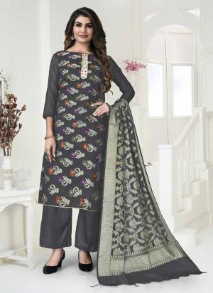 Grab These Suit in FineColored Pair With Bottom And Dupatta.These Top Is Fabricated On Banarasi Silk Pair With Santoon Bottom And Banarasi Jacquard Dupatta.Its Beautified With Wevon Designer Work.