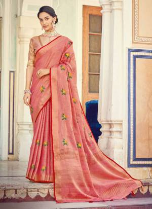 For A Beautiful Look,Grab These Saree in Fine Colored Pair With Blouse.These Saree And Blouse Are Fabricated On Linen.Its Beautified With Heavy Wevon Designer,Embroidery Work.