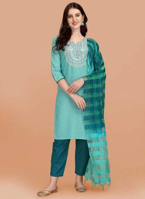 For A Casual Wear,Grab These Readymade Suit in Fine Colored.These Top And Botom Are Fabricated On Slub Cotton Pair With Cotton Silk Dupatta.Its Beautified With Designer Embroidery Work.