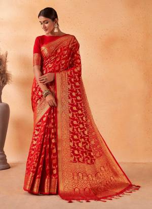 Grab These Fine Colored Saree Pair With Blouse.These Saree And Blouse Are Fabricated On Georgette.Its Beautified With Wevon Designer Work.