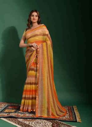 Attrective Look These Saree in Fine Colored.These Saree Are Chiffon And Blouse is Jari Brocade Fabricated.Its Beautified With Leriya Printed,Mirror Embroidery Cut Work Border.