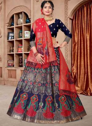 For A Designer Look,Grab These Lehenga Choli in Fine Colored.These Lehenga Choli And Dupatta Are Fabricated On Jacquard Silk Pair.Its Beautified With Fancy Weaving Jacquard Designer.