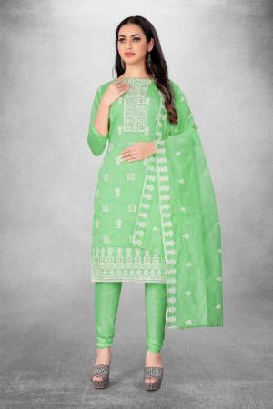 Grab These Suit in Fine Colored Pair With Bottom And Dupatta.These Top Are Chanderi And Dupatta Are Fabricated On Chanderi Pair With Santoon Bottom.Its Beautified With Designer Thread Embroidery Work.