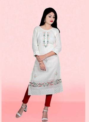 Attrective This Readymade Long Kurti In Fine Color Fabricated On Khadi Cotton Beautified With Wevon Designer With Embroidery Work. It Is Light In Weight And Easy To Carry All Day Long. 