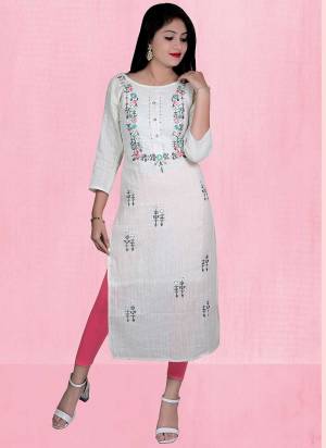 Attrective This Readymade Long Kurti In Fine Color Fabricated On Khadi Cotton Beautified With Wevon Designer With Embroidery Work. It Is Light In Weight And Easy To Carry All Day Long. 