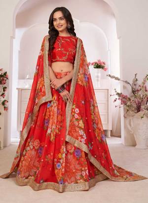 For A Designer Look,Grab These Lehenga Choli in Fine Colored.These Lehenga And Dupatta Are Fabricated On Georgette Pair With Art Silk Blouse.Its Beautified With Designer Floral Digital Printed,Sequance Embroidery Work.