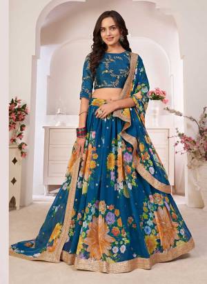 For A Designer Look,Grab These Lehenga Choli in Fine Colored.These Lehenga And Dupatta Are Fabricated On Georgette Pair With Art Silk Blouse.Its Beautified With Designer Floral Digital Printed,Sequance Embroidery Work.