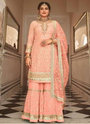 Attrective These Sharara Suit in Fine Colored Pair With Bottom And Dupatta.These Top Are Georgette And Dupatta Are Fabricated On Georgette Pair With Georgette Bottom.Its Beautified With Santoon Inner.Its Beautified With Heavy Designer Sequance Embroidery Work.