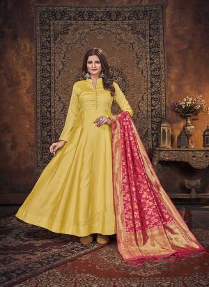 Grab These Anarkali Suit in Fine Colored Pair With Bottom And Dupatta.These Top Are Art Silk And Dupatta Are Fabricated On Jacquard Silk Pair With Santoon Bottom.Its Beautified With Santoon Inner.Its Beautified With Solid,Wevon Jacquard Designer Dupatta.