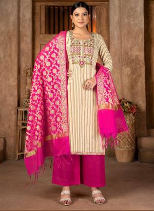 Grab These Suit in Fine Colored Pair With Bottom And Dupatta.These Top Are Cambric Cotton And Dupatta Are Fabricated On Banarasi Silk Pair With Cotton Bottom.Its Beautified With Wevon Designer With Embroidery Work.