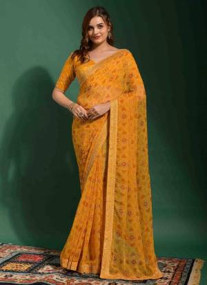 Attrective Look These Saree in Fine Colored.These Saree Are Georgette And Blouse is Banglori Fabricated.Its Beautified With Designer Bandhani Printed With Embroidery Work Lace And Blouse.