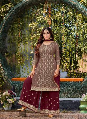 Attrective Looking These Special Plazzo Suit in Fine Colored Pair With Bottom And Dupatta.These Top Are Faux Georgette And Dupatta Are Fabricated On Naznin Pair With Santoon Bottom.Its Beautified With Heavy Designer Embroidery,Stone Work.