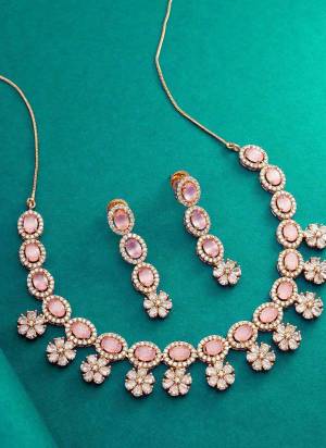 Grab These Beautifil Fine Colored Necklace.These Necklace is Come Alloy Material And Beautified With American Diamond Work.