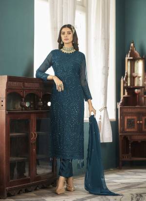 Attrective Looking These Special Suit in Fine Colored Pair With Bottom And Dupatta.These Top Are Faux Georgette Bottom Are Santoon And Dupatta Are Fabricated On Georgette Pair With Santoon Inner.Its Beautified With Designer Embroidery Work.