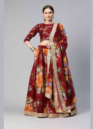 For A Designer Look,Grab These Lehenga Choli in Fine Colored.These Lehenga And Dupatta Are Fabricated On Georgette Pair With Art Silk Blouse.Its Beautified With Designer Floral Digital Printed,Sequance Embroidery Work.