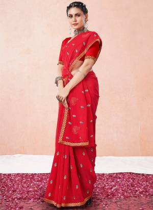 Attrective These Saree in Fine Colored.These Saree Are Blooming Georgette And Blouse is Art Silk Fabricated Pair.Its Beautified Fabric With Designer Thread Embroidery,Swarovski Work.