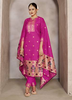 Grab These Suit in Fine Colored Pair With Bottom And Dupatta.These Top And Dupatta Are Fabricated On Tapetta Silk Pair With Tapetta Silk Bottom.Its Beautified With Weaving Paithani Designer.