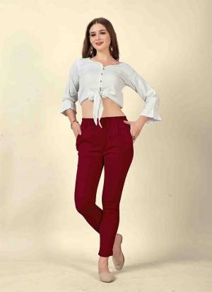 Attrective Looking These Beautiful Looking Readymade Pants.These Pants is Fabricated On Viscose Rayon Lycra.Its Beautified With Solid Color.