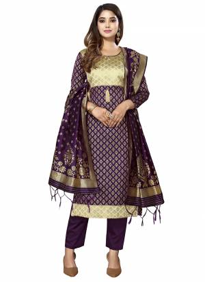 Grab These Salwar Suit in Fine Colored Pair With Bottom And Dupatta.These Top And Dupatta Are Fabricated On Banarasi Silk Pair With Taffeta Silk Bottom.Its Beautified With Heavy Wevon Designer Work.