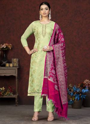 Grab These Salwar Suit in Fine Colored Pair With Bottom And Dupatta.These Top Are Banarasi Silk And Dupatta Are Fabricated On Banarasi Silk Pair With Santoon Bottom.Its Beautified With Wevon Jacquard Designer.