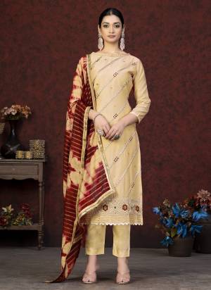 Grab These Salwar Suit in Fine Colored Pair With Bottom And Dupatta.These Top Are Modal Chanderi And Dupatta Are Fabricated On Nazmin Pair With Santoon Bottom.Its Beautified With Embroidery Work With Saburi Printed Dupatta.