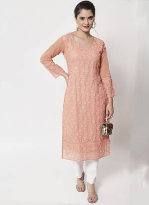 Attrective Looking These Beautiful Looking Readymade Long Kurti.These Kurti is Fabricated On Georgette With Crepe Inner.Its Beautified With Designer Lacknowi Embroidery Work.