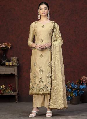 Grab These Salwar Suit in Fine Colored Pair With Bottom And Dupatta.These Top Are Modal Chanderi And Dupatta Are Fabricated On Nazmin Pair With Santoon Bottom.Its Beautified With Embroidery,Hand Work.