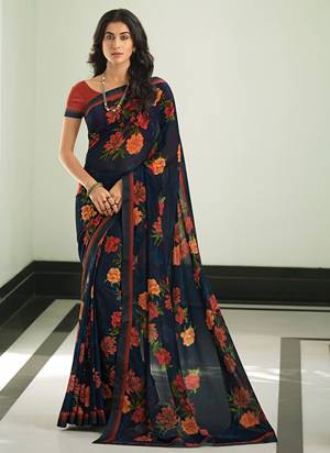 Garb These Party Wear Saree in Fine Colored.These Saree Are Georgette And Blouse is Fabricated On Malai Silk.Its Beautified With Designer Printed With Work Lace Border.