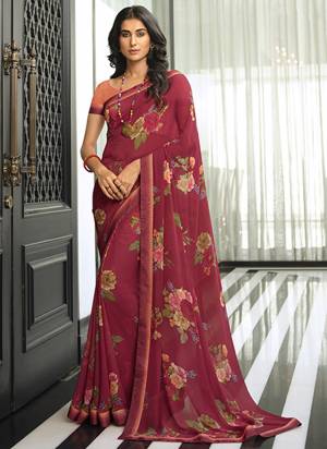 Garb These Party Wear Saree in Fine Colored.These Saree Are Georgette And Blouse is Fabricated On Malai Silk.Its Beautified With Designer Printed With Work Lace Border.