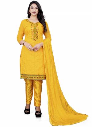 Grab These Suit in Fine Colored Pair With Bottom And Dupatta.These Top Are Chanderi Cotton And Dupatta Are Fabricated On Chinon Pair With Santoon Bottom.Its Beautified With Santoon Bottom.Its Beautified With Designer Embroidery Work.