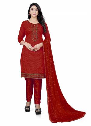 Grab These Suit in Fine Colored Pair With Bottom And Dupatta.These Top Are Chanderi Cotton And Dupatta Are Fabricated On Chinon Pair With Santoon Bottom.Its Beautified With Santoon Bottom.Its Beautified With Designer Embroidery Work.