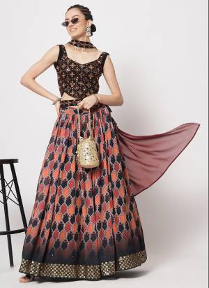 A Designer Look,Grab These Lehenga Choli in Fine Colored.These Lehenga And Blouse And Dupatta Are Fabricated On Georgette.Its Beautified With Printed,Thread,Sequance Embroidery Work.